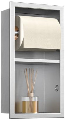 Bernkot Unterputz-Toilettenpapierhalter Edelstahl, Badezimmerschrank mit Toilettenpapierhalter Halterung, Klopapierhalter mit aufbewahrung, 34×18×10cm, Silber