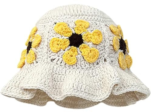 Gehäkelte Fischermütze Für Damen, Faltbar, Gestrickt, Fischerhut, Blumenmuster, Fischerhut, Floral Gestrickt, Fischerhut Für Damen Und Mädchen