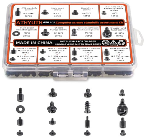 ATHYUTH 450-Piece Computer Screw Kit for PC Building and Repairing - Includes M.2 SSD Mounting Screws, Motherboard Standoff Screw, PC Case, SSD, HDD & Fan Screws | All-in-One Repair Kit