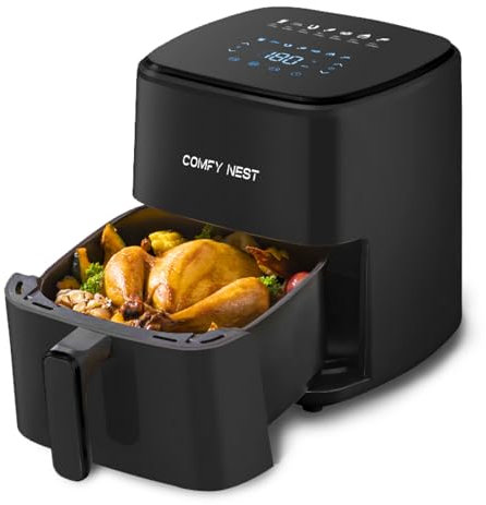 Comfy Nest, Friggitrice ad aria calda 5L con display digitale 1400W, tecnologia ad aria rapida, 10 programmi preimpostati, controllo della temperatura 80-200°C, nero, friggitrice ad aria