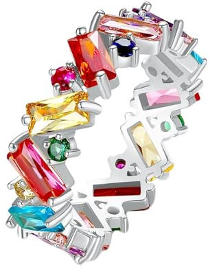 Verlobungsring Silber, Ringe Damen Rechteck mit Zirkonia Schmuck Geburtstag Geschenk Bunt Größe 60 (19.1)