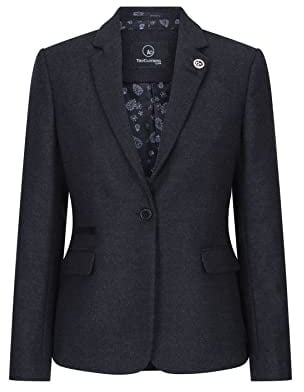 Infinity Leather Women's Herringbone Wool Tweed Check Blazer