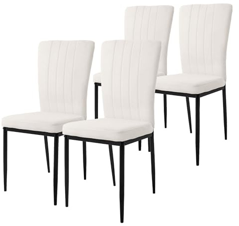 ML-Design Esszimmerstühle 4er Set mit Samt-Bezug, Weiß, Küchenstühle mit Rückenlehne, Polsterstuhl mit Metallbeinen, Ergonomischer Esstisch-Stuhl, Esszimmerstuhl modern, Wohnzimmerstuhl Küchenstuhl