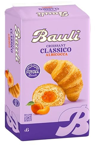 BauIi Croissant ALBICOCCA, Cornetto di Pasta Sfoglia Ripieno, Confezione con 6 Cornetti Incartati, 300g