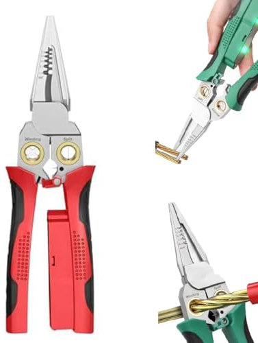 8-in-1 Multifunktions-Abisolierzange zum Schneiden und Ziehen von Drähten,Abisolierzange mit Strommessfunktion,Kabelschere zum Schaben und Pressen von Drähten (Rot)