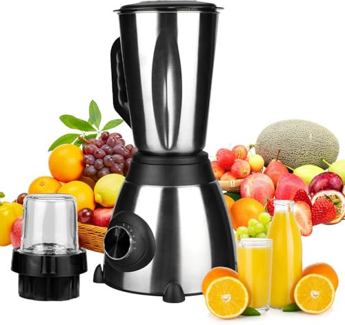 Batidora de Vaso 650W, Licuadora para Verduras y Frutas, Con taza de molienda,1.5 L Taza de acero inoxidable, 5 Velocidades, 6 Cuchillas de Acero Inoxidable, Licuadoras Para Zumos y Batidos (A)