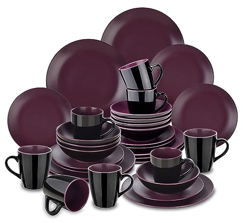 DYHWAC 32-Piece Matte Stoneware Crockery Tableware Set with Dinner Plate Dessert Plate Bowl Mug