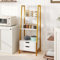 RELAX4LIFE Libreria Scaffale a Scala, Scaffale a 4 Ripiani con 2 Cassetti, Struttura in Metallo, Mobile per Salotto, Studio, Ufficio e Cucina, 52 x 39,5 x 134 cm (Bianco)