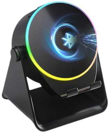 GNURBDILFO Smartphone Holder with Wireless Induction Speaker, Bluetooth Speaker, Cell Phone Stand, Stereo Sound, RGB Ambient Light Black