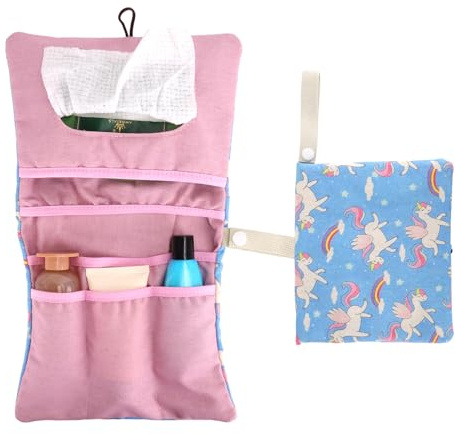 Kaempe Porta Pannolini e Salviette Da Borsa, Organizzatore Borsa Pannolini Portatile, Bag Passeggino Piccola Pieghevole Da Appendere (Unicorno)