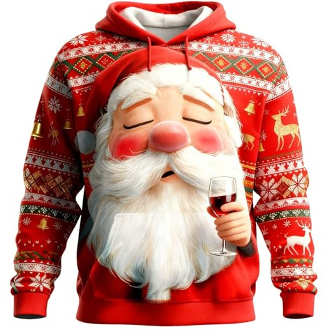 Weihnachts Hoodie Herren Lustige Ugly Weihnachtspullover Reindeer Schneemann 3D Druck Weihnachtspulli Funny Christmas Kapuzenpullover Sweater Mit Tasche Weihnachtsmotiv Sweatshirt Weihnachtsoutfit
