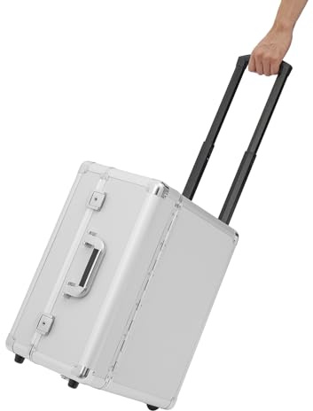 GGbaony Pilotenkoffer mit Rollen,Rollbarer Aktenkoffer,Abschließbarer Aktenkoffer,Rollkoffer mit Teleskopgriff,für 15.6 Notebooks,Aktentasche für Geschäftsreisen(Silber)