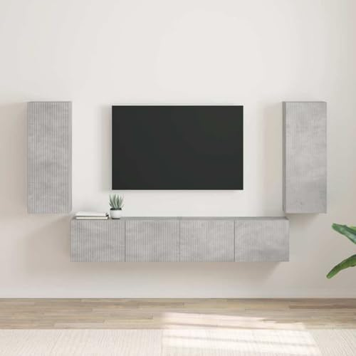 YuuSsea TV-Wandschrank 2er-Set, Beton, 30x31x80 cm, Holzwerkstoff, Hängeschrank mit 2 Türen und 6 Regalen, platzsparend für Wohnzimmer, Schlafzimmer und Büro