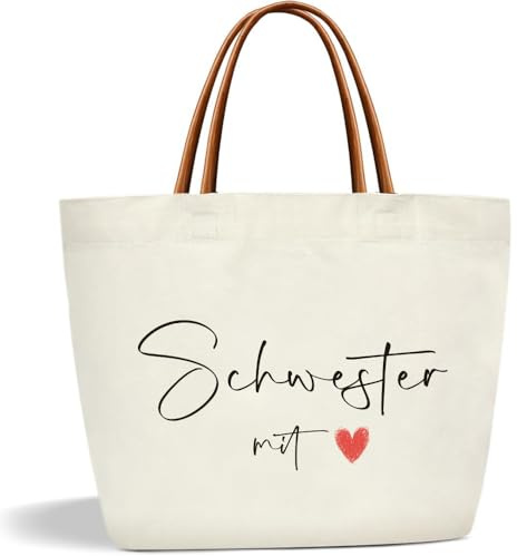 Toozen Schwester Geschenk Canvas Tragetasche, Baumwolltasche Stofftasche Shopper Handtasche, Frauen Einkaufstasche, Geschenk für Beste Schwestern zum Geburtstag, Weihnachten, Ostern, Frauentag