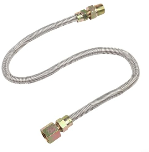 Stainless Steel Corrugated Gas Hose, 24 Inch Flexible Tubing for Natural Gas and LP, High Temperature Resistant Fire Line with Brass Adapters for Outdoor Grills and