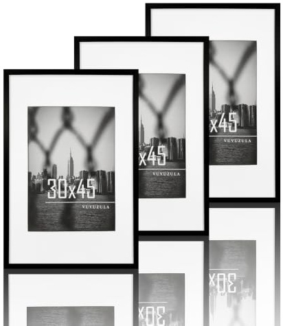 VUVUZULA Bilderrahmen 30x45cm Schwarz 3er Set Fotorahmen Rahmen mit Passepartout Posterrahmen