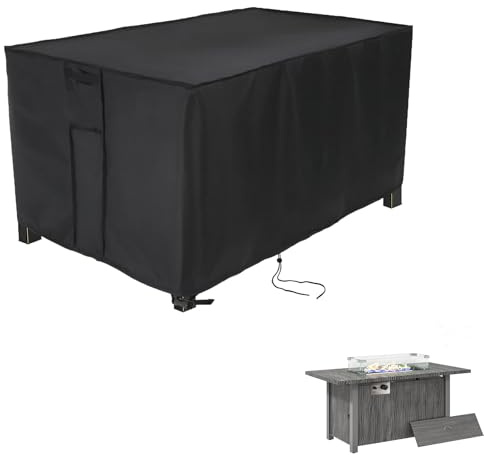 Fenghome Fire Pit Cover Rectangular, Waterproof Windproof Gas Fire Pit Table Cover Heavy Duty Outdoor Fireplace Cover-111x59x63cm (Black)