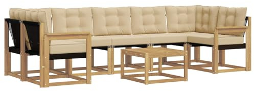 vidaXL Outdoor-Sofagarnitur mit Kissen 8 pcs Weiß und Beige, Akazienholz Garten Sofa Set, modernes Möbel, langlebige Terrasse Sitzgelegenheiten, Entspannung für deinen Hinterhof
