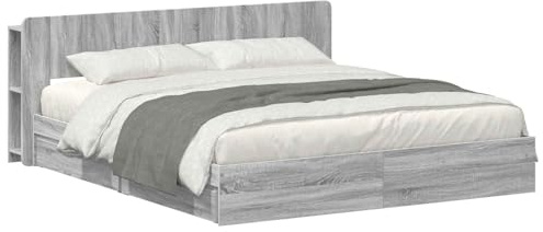vidaXL Bettgestell mit Stauraum Grau Sonoma 180 x 200 cm Holzwerkstoff, Modernes Schlafzimmer, rechteckige Form, Holzbettgestell, platzsparender Stauraum, funktionale Basics
