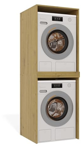 Mobile a Colonna per Lavatrice e Asciugatrice con Ripiano Rinforzato – Mobile Copri Elettrodomestici da Bagno/Lavanderia, Design Minimal, 64x180x64 cm, in Diversi Colori MLT3 (Rovere)