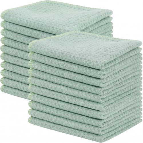 KinHwa Spültücher grün Spüllappen waschbar Spültuch Waffeltuch 20x20cm | Mikrofaser Putzlappen , Barista tuch, fusselfrei streifenfrei, stark saugfähig, schnell trocknend, küchenlappen 20 Stück