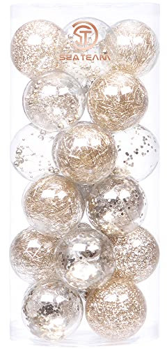Sea Team 70mm/2.76 Shatterproof Clear Plastic Christmas Ball Ornaments Decorative Xmas Balls Baubles Set with Stuffed Delicate Decorations (24 Counts, Champagne)