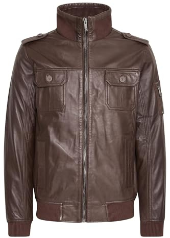 !Solid Famash Herren Lederjacke Bikerjacke Echtleder mit Stehkragen, Größe:XXL, Farbe:Brown (5066)