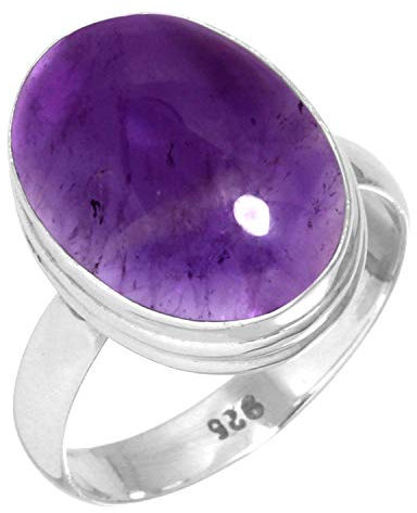 Jeweloporium 925 Silber Ringe für Damen Größe 58(18.5) Violett Natürlich Amethyst Edelstein Solitär Silber Ringe Weihnachten - Geschenk Kostüm Schmuck