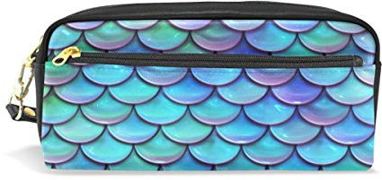 Eslifey Bunte Meerjungfrau-Waage tragbare Tasche PU Leder Schulstifteetui, Stifteetui, Stifteetui, für Kinder, wasserdicht, Kosmetiktasche, Make-up-Koffer