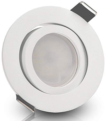 trendlights24 Bianco LED Einbaustrahler 230V Weiß matt rund dimmbar, 3er Set ultra flach 35 mm LED-Spots 5W Kaltweiß, Decken Einbauleuchte schwenkbar