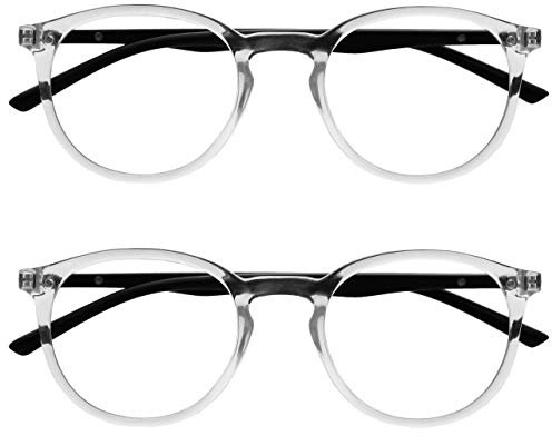 OPULIZE Met Lesebrille 2er Pack Schlank Runder Rahmen Federscharniere Kratzfest Transparent Schwarze Bügel Herren Damen RR60-C +1.50