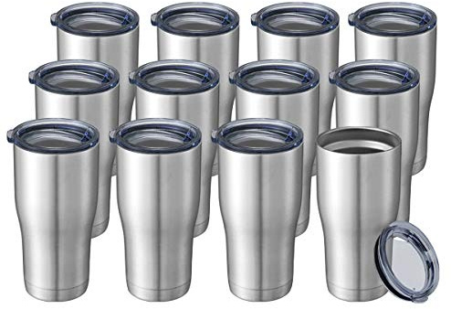 Hasle Outitters Tasse isotherme à double paroi en acier inoxydable avec couvercle anti-déversement 12 Packs 20oz Tumblers Travel Mugs acier inoxydable