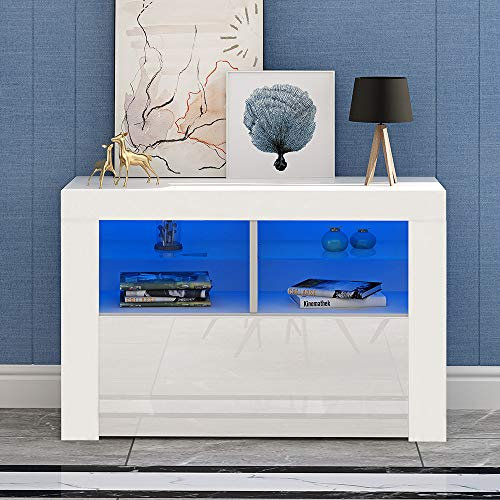 Panana Meuble TV LED en MDF avec 5 Compartiments de Stockage sur Salle de Séjour, Salon et Chambre à Coucher, 100 x 35 x 65 cm (Blanc)