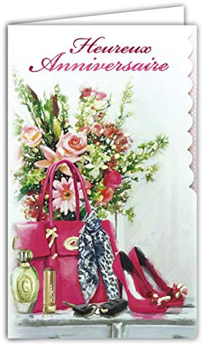 Afie Carte Heureux Anniversaire PORTE-BILLETS intérieur Fleurs Accessoires Femme Or Doré Brillant Gaufrage papier en relief découpé