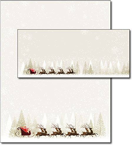 Briefpapier und Umschläge, Weihnachtsmann, Rentiere, 20 Stück