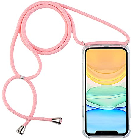 PuYu Zhe Handyhülle Kompatibel mit Samsung Galaxy Note 20,Transparente TPU Silikonhülle mit Halsband Seil,Sturz und Stoßfest,Halsband Seil Kann Verlängert die Länge Anpassen-Rosa