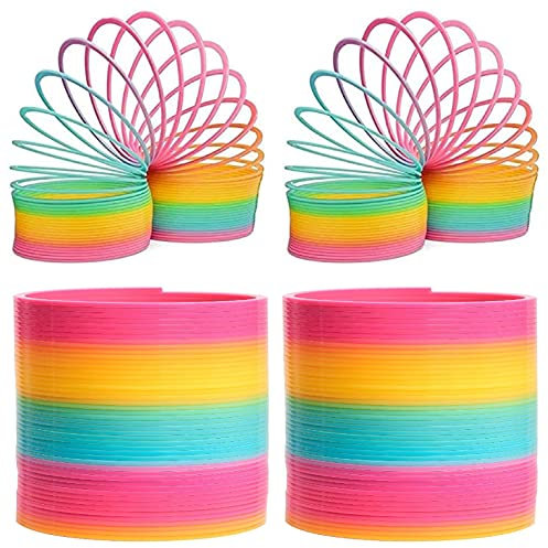 PartyPack 2X Große Regenbogen Spirale Spielzeug, im Box, 6.5 cm Diameter, Regenbogenspirale für Kinder, Treppenläufer Spirale, Fidget Toy für Alt und Jung, Spirale Kinderspielzeug, Rainbow Slinki.