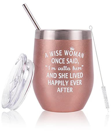 Nwvuop Retirement Gifts for Women Funny Leaving Gifts for Colleagues Women Retirement Wine Tumbler 360ml/12 oz. Rose Gold