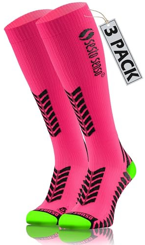 sesto senso 3 Paia Chaussettes Contention Femme Homme Compression Sport Course 39-42 3 pack Néon rose