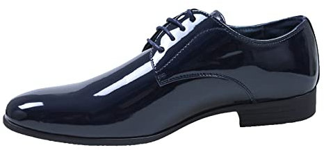 Evoga Scarpe Uomo Class Blu Scuro vernice Man's Shoes Eleganti Cerimonia (Blu, Numeric_40)