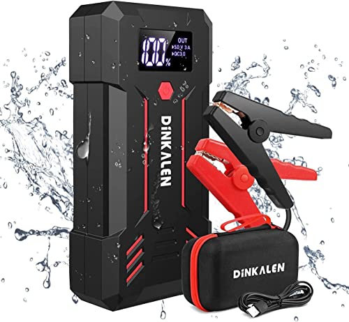 DINKALEN Booster Batterie Voiture 23800mAh 3000A Portable Jump Starter Moto (Toute Essence / 8.0L Diesell) avec Écran LCD Pinces de Sûreté intelligentes Sorties QuickCharge 3.0 Lamp
