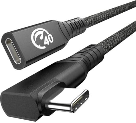 USB 4 Extension Cable 240W 0.3M, Right Angle Thunderbolt 4 & USB C Male to Female Cable, PD 3.1 Fast Charging 40Gbps 8K@60Hz Video, Type C Extender Cord, for MacBook,iPad Pro/Air,Galaxy S24 S23