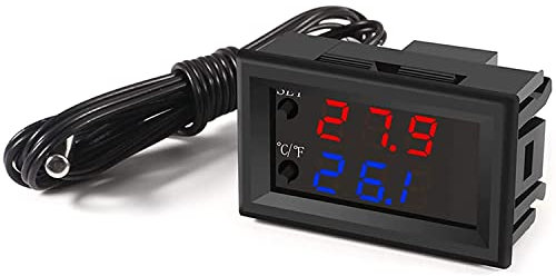Greluma Controlador de temperatura DC 12V programable -50 a 110 ℃, monitor de pantalla LED rojo/azul Módulo de control de termostato de calefacción/refrigeración con sonda de sensor NTC 10K