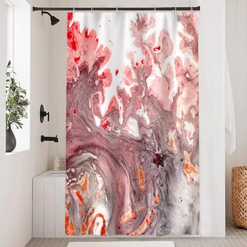 Uiiooazy Tenda Doccia Marmo Rosa, Astratta Rossi Grigio, Antimuffa Impermeabile in Poliestere Lavabile, Opaca per Vasca da Bagno Con 8 Ganci, 120Lx200Acm