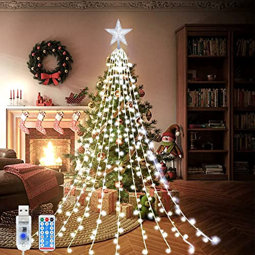 LED Waterfall Christmas Star Lights, 2M x 9 Strand Tree Lights With Remote, Waterproof Outdoor for Garden, Xmas, New Year, Party, Wedding Decor