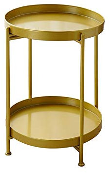 Snacks Tablett Tisch, 2-lagiger Goldener Eisen-Beistelltisch Mini-Rostschutz-Beistelltisch Hotel Home Office Runder Tisch/Couchtisch (Größe: 39 * 39 * 52 cm, Farbe: Gold)