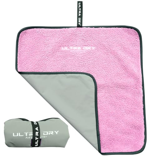Ultra Dry Wickelunterlage zum Umziehen im Freien, Surfen und Schwimmen, kompakt, tragbar und weich, wasserabweisend, Rosa/Grau