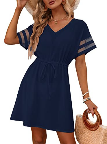BMJL Damen Badeanzug Coverup Strandkleid V-Ausschnitt Chiffon Badeanzug Cover Ups Bademode, 05_ Marineblau, S