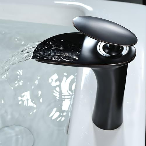 Leekayer Cascade Robinet de salle de bain 1 trou installation de robinet de mélange de bassin chaud et froid robinet en laiton à vis unique finition bronze frotté à l'huile, LK61106ORB