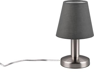lightling Tischleuchte Mike, nickel matt Metall, Stoffschirm grau, Touch On Off, exkl. 1 x E14 max. 40W, ø 14 cm, Höhe 24 cm